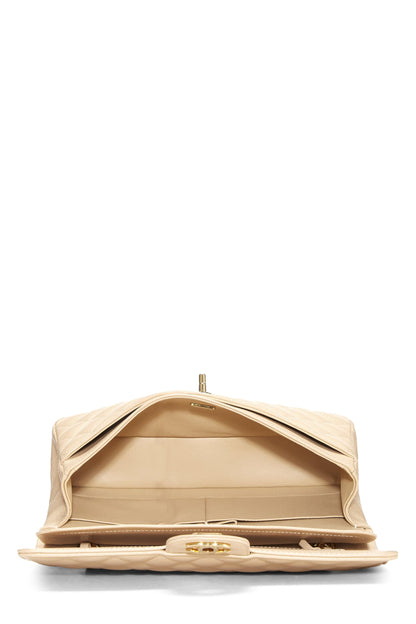 Chanel,  Beige Quilted Caviar Classic Double Flap Medium, Beige