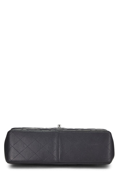 Chanel,  Navy Quilted Caviar New Classic Double Flap Jumbo, Navy
