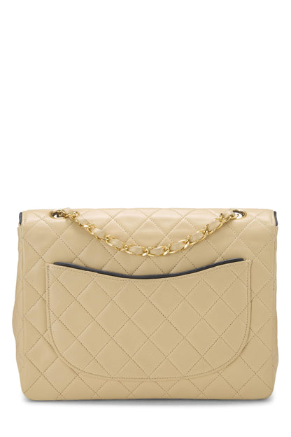 Chanel,  Beige Quilted Lambskin Piped Half Flap Small, Beige