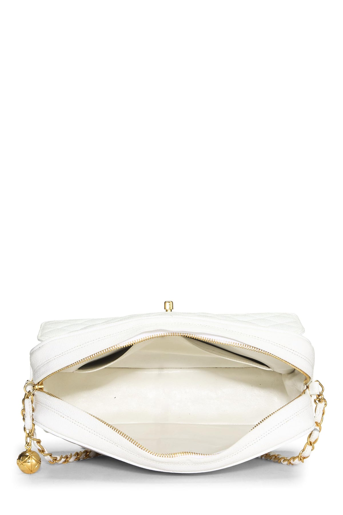 Chanel,  White Quilted Caviar Pocket Camera Bag Medium, White