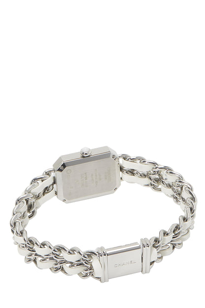 Chanel,  Silver & White Leather Premiere Watch XL, White