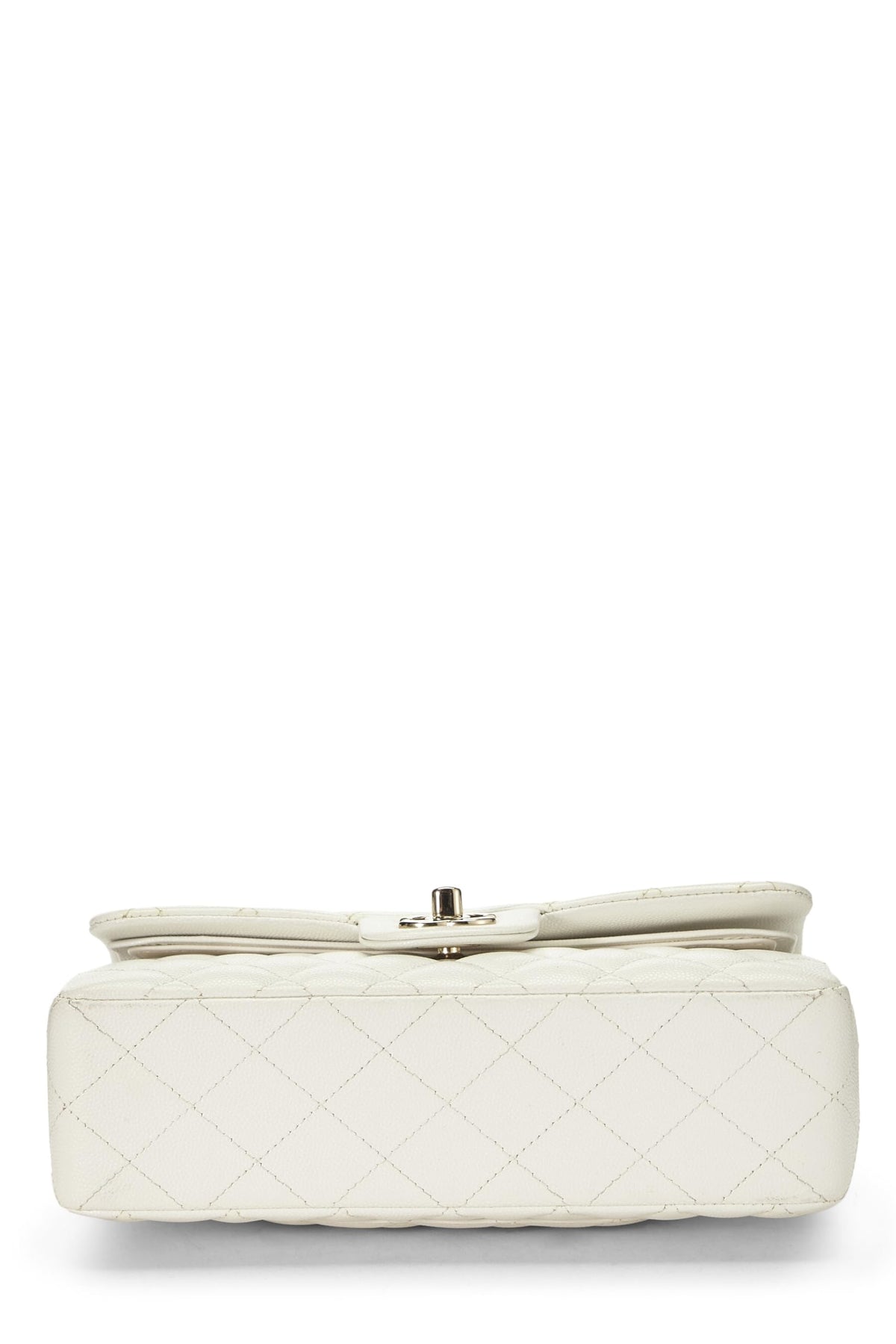 Chanel,  White Quilted Caviar Classic Double Flap Small, White