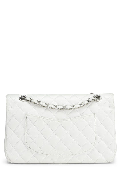 Chanel,  White Quilted Caviar Classic Double Flap Medium, White