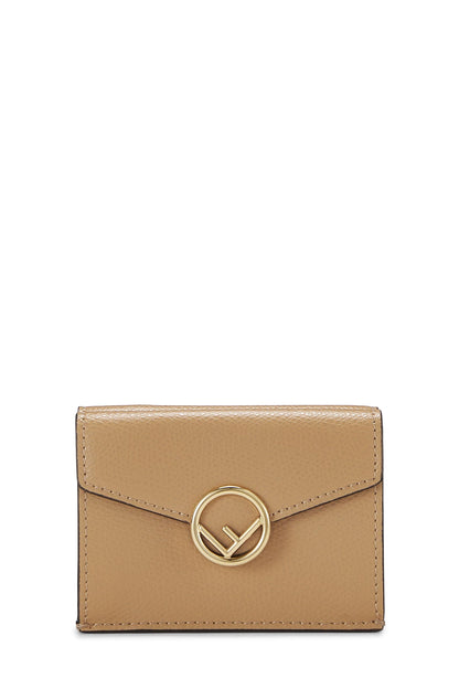 Fendi,  Beige Leather 'F is Fendi' Compact Wallet, Beige