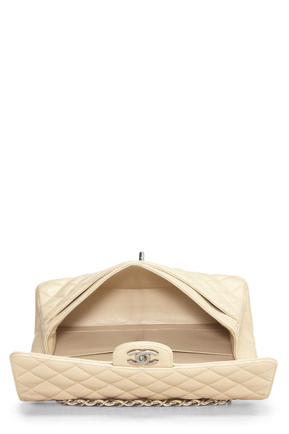 Chanel,  Beige Quilted Caviar Classic Double Flap Medium, Beige