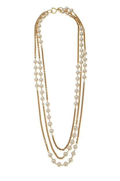 Chanel,  Gold & Faux Pearl Necklace XL, Gold