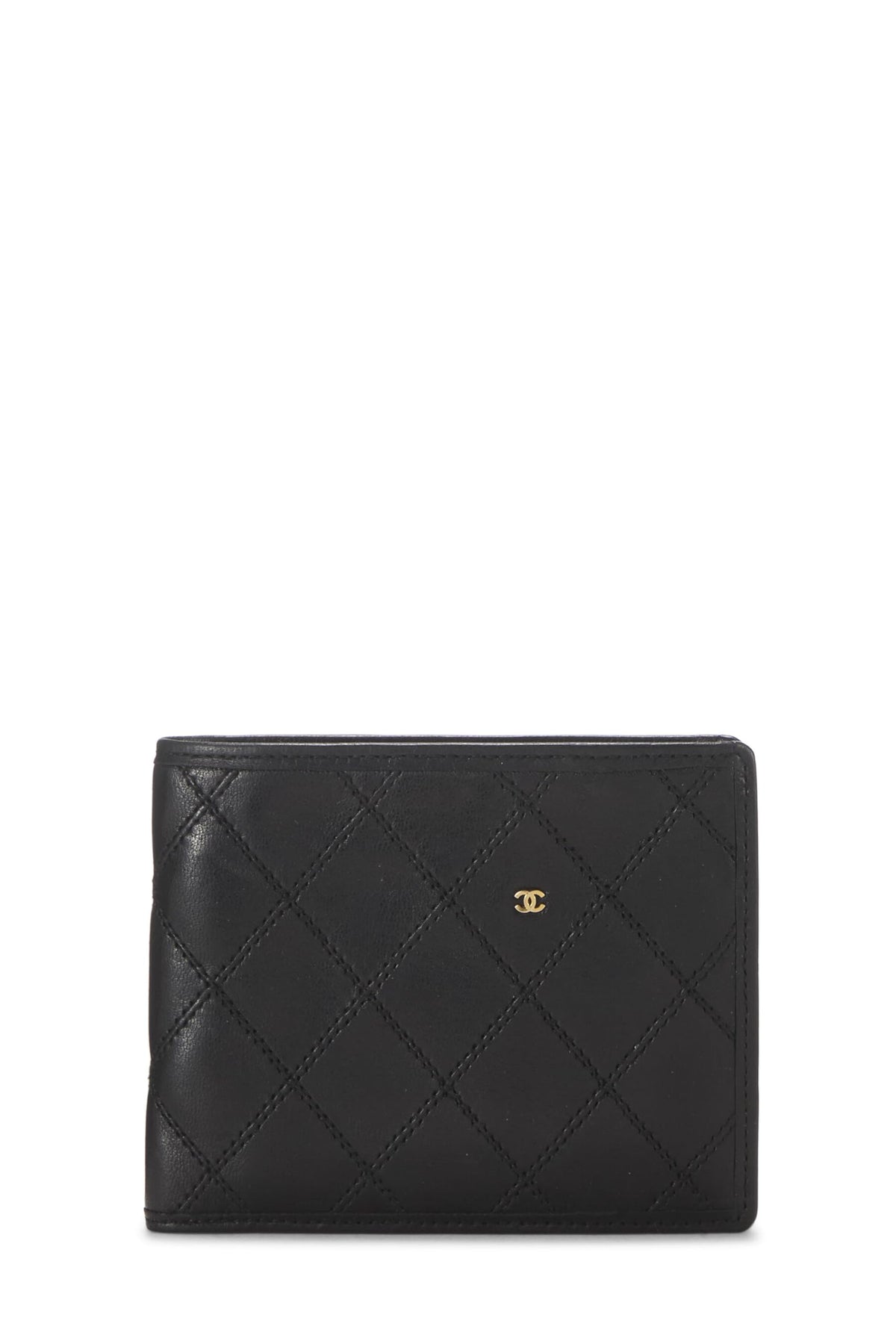 Chanel,  Black Quilted Lambskin Bifold Wallet, Black