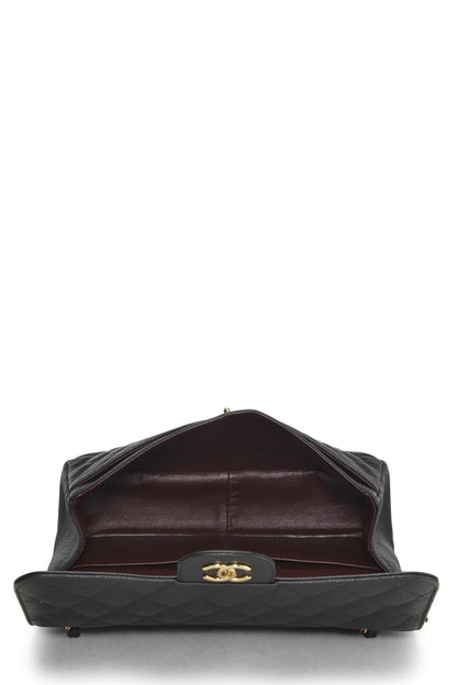 Chanel,  Black Quilted Caviar New Classic Double Flap Jumbo, Black