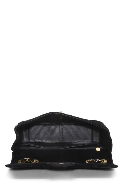 Chanel,  Black Velvet Chevron Flap Maxi, Black