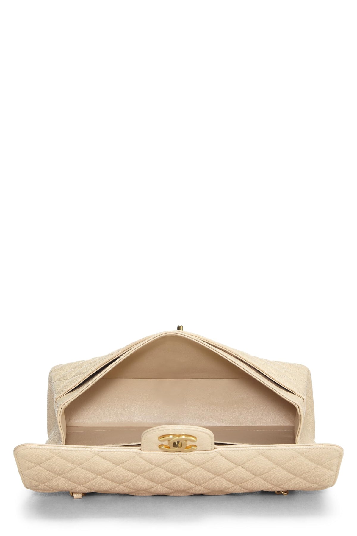 Chanel,  Beige Quilted Lambskin Classic Double Flap Medium, Beige