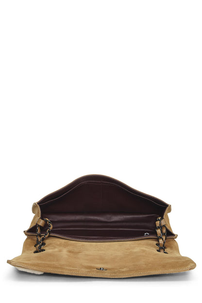 Chanel,  Brown Suede & Shearling Full Flap Bag Medium, Brown