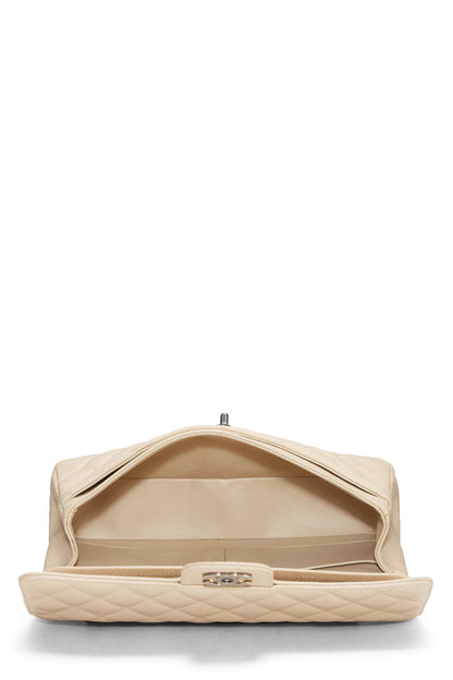 Chanel,  Beige Quilted Caviar Classic Double Flap Medium, Beige