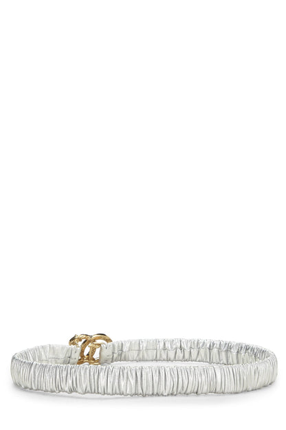 Chanel,  Silver Leather & Crystal 'CC' Belt, Silver