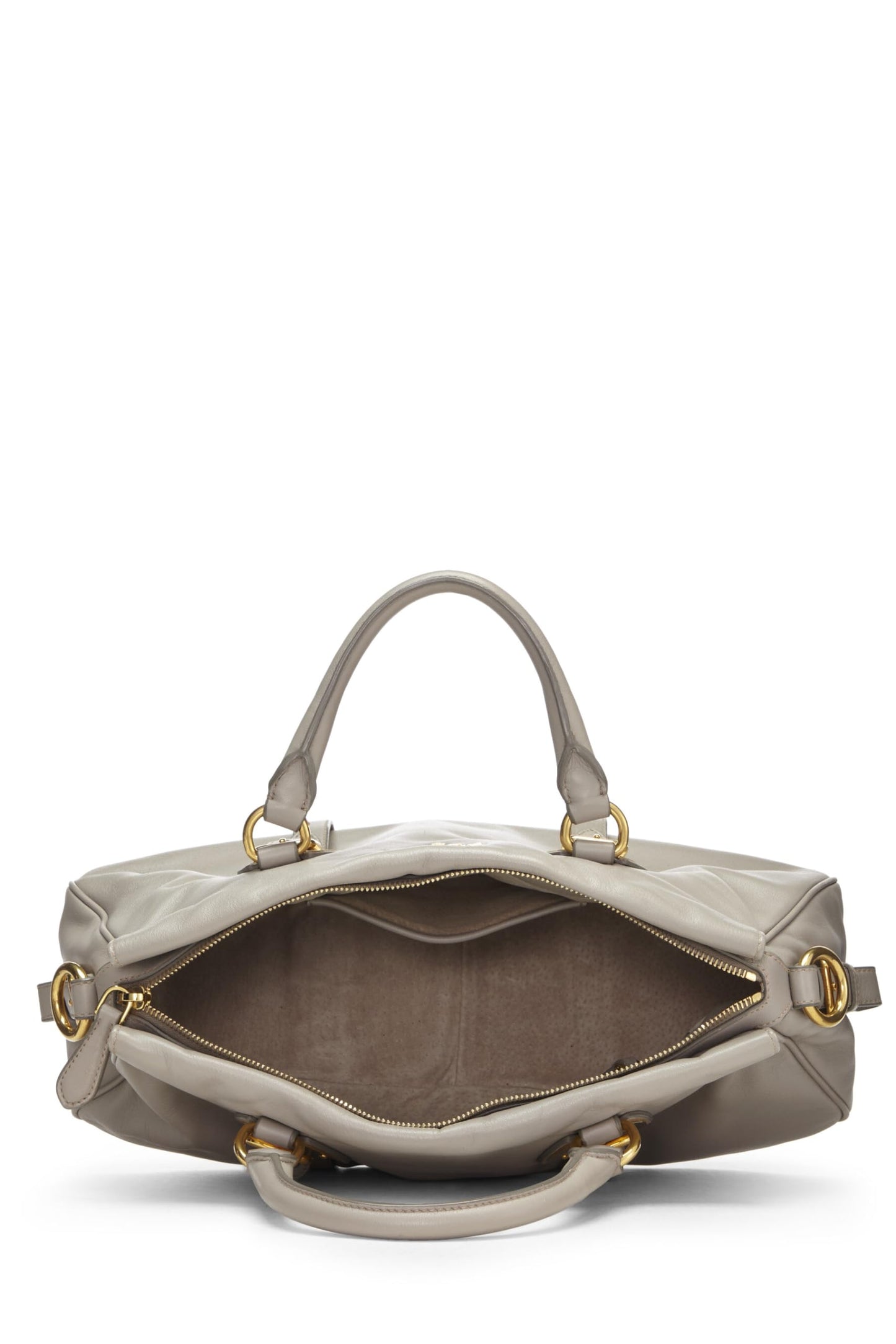 Prada,  Grey Calfskin Convertible Buckle Handbag, Grey