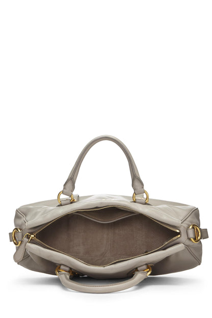 Prada,  Grey Calfskin Convertible Buckle Handbag, Grey