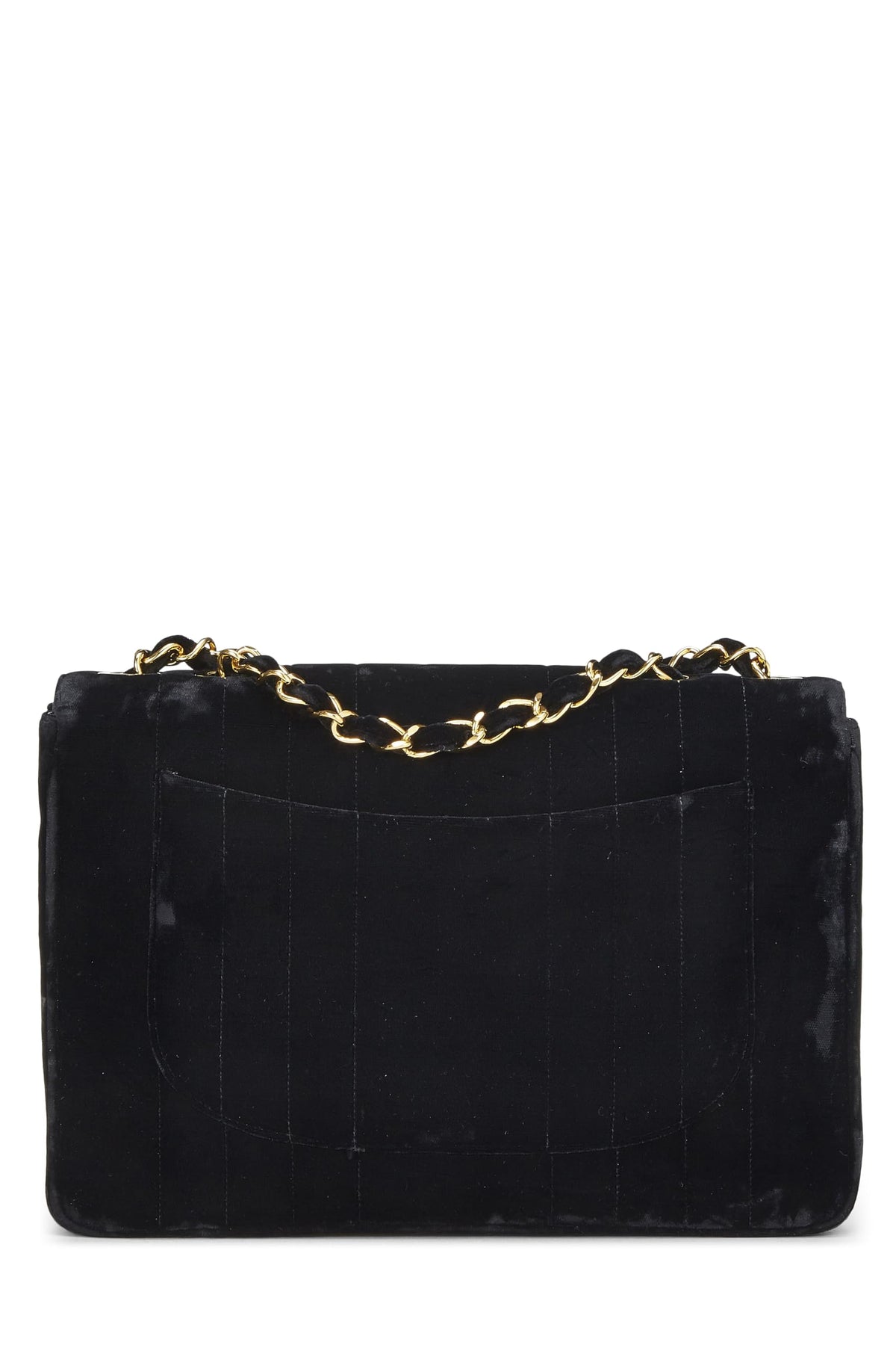 Chanel,  Black Vertical Velvet Half Flap Jumbo, Black