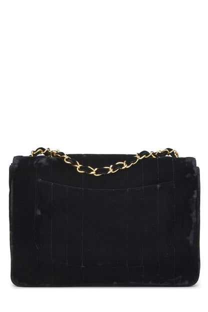 Chanel,  Black Vertical Velvet Half Flap Jumbo, Black