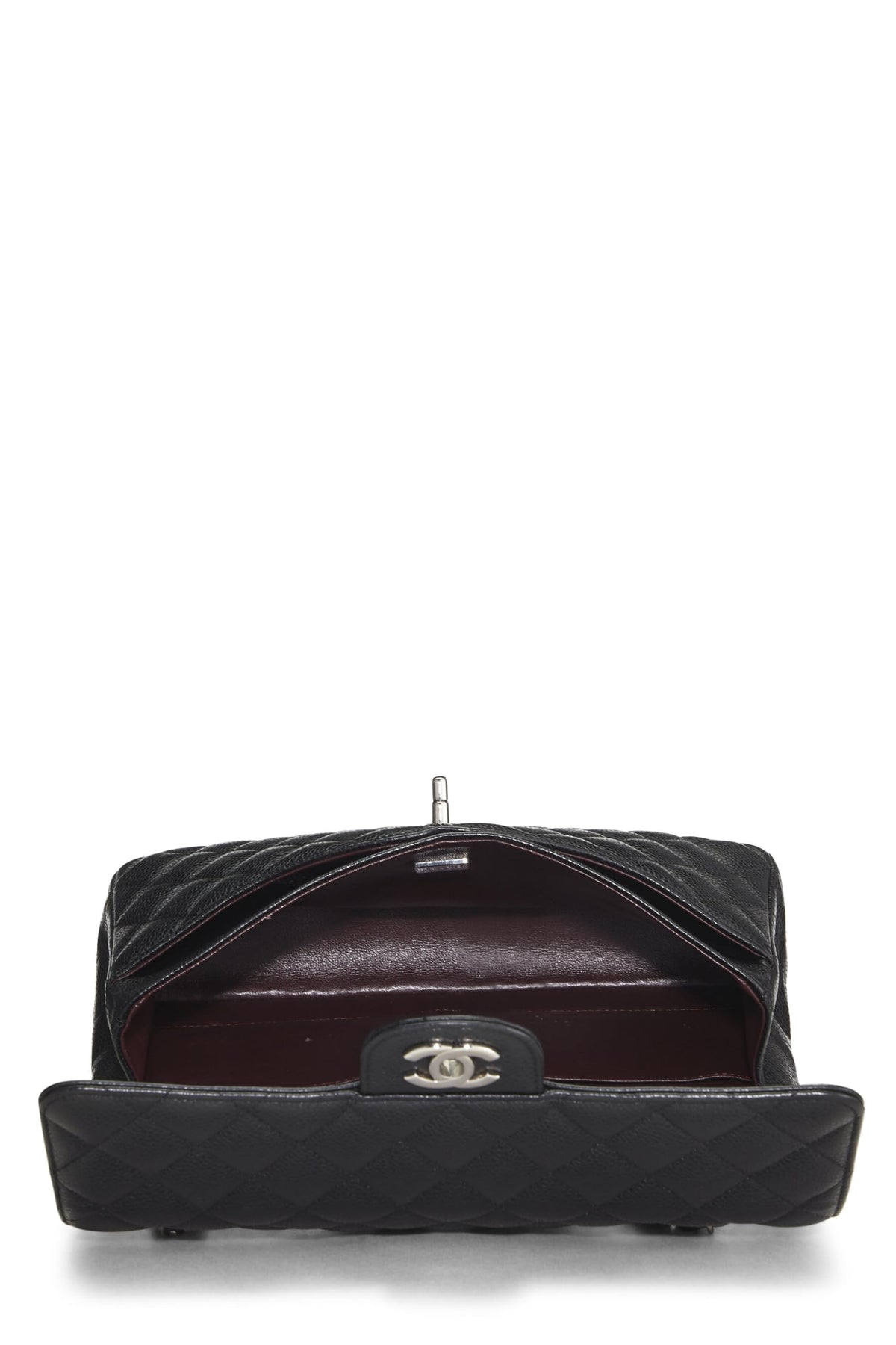 Chanel,  Black Quilted Caviar Classic Double Flap Medium, Black