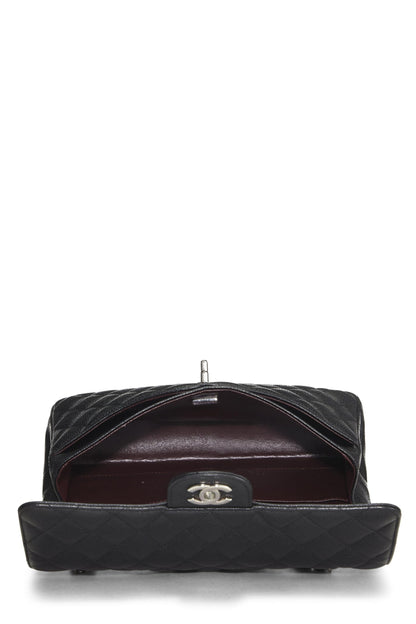 Chanel,  Black Quilted Caviar Classic Double Flap Medium, Black