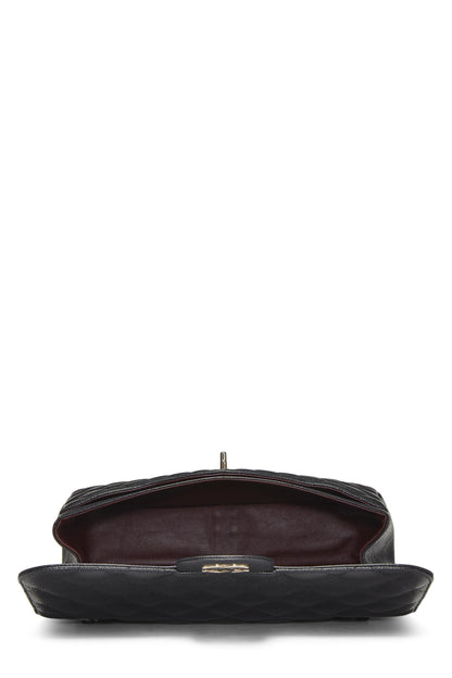 Chanel,  Black Quilted Caviar New Classic Double Flap Jumbo, Black