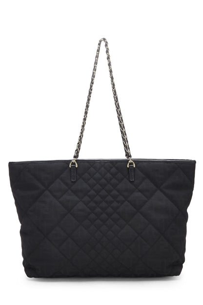 Fendi,  Black Quilted Canvas Chain Tote, Black