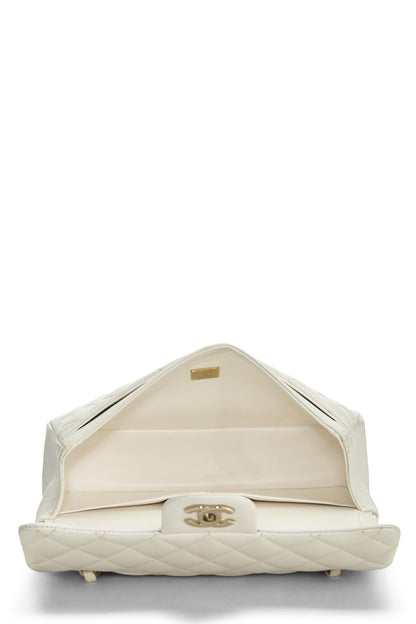 Chanel,  White Quilted Caviar Classic Double Flap Small, White
