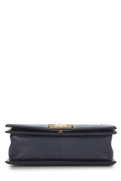 Chanel,  Navy Quilted Caviar Boy Bag Medium, Navy