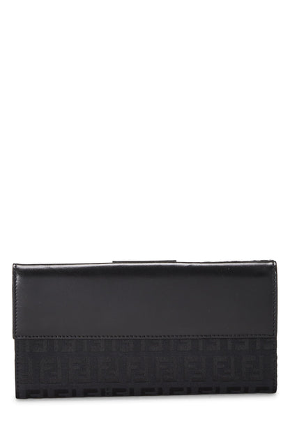 Fendi,  Black Zucchino Canvas Long Wallet, Black