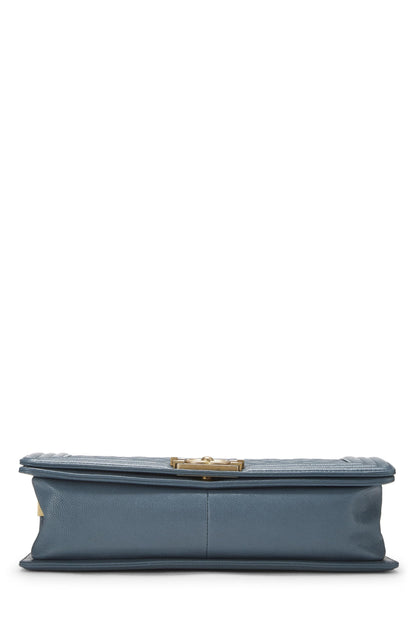 Chanel,  Blue Quilted Caviar Boy Bag Medium, Blue