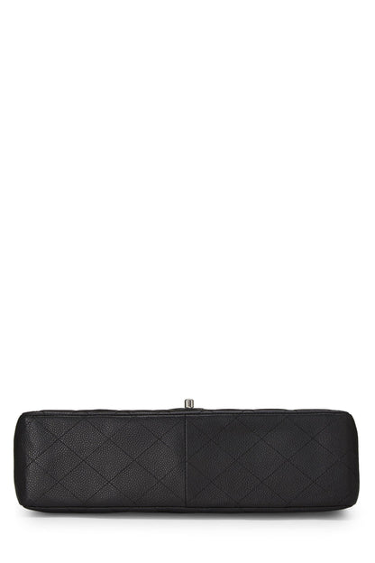 Chanel,  Black Quilted Caviar Half Flap Jumbo, Black