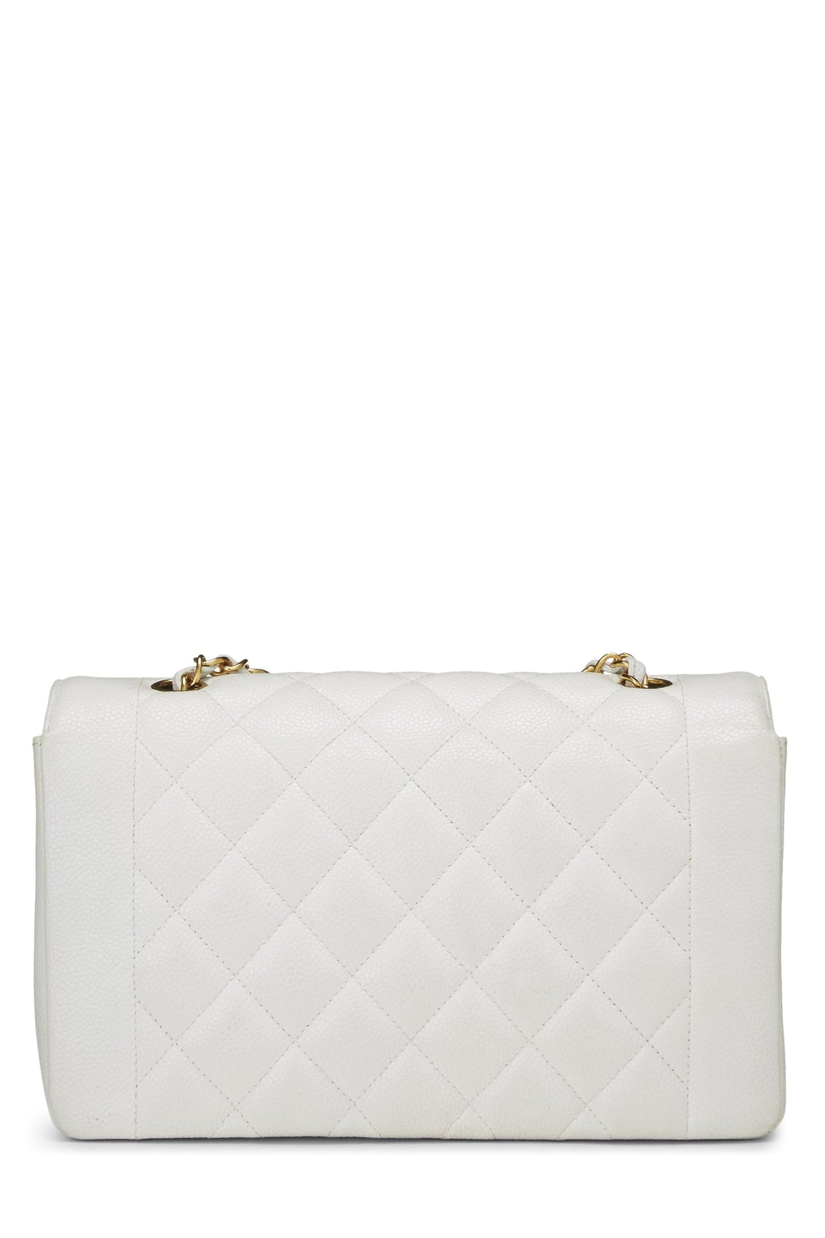 Chanel,  White Quilted Caviar Diana Flap Medium, White
