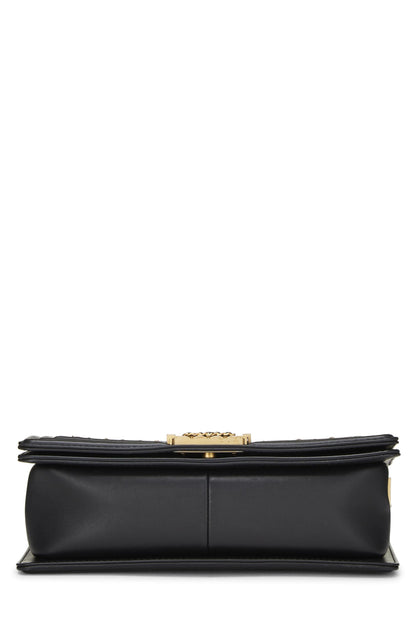 Chanel,  Black Quilted Lambskin Chain Around Boy Bag Medium, Black
