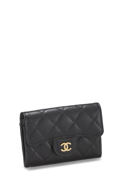 Chanel,  Black Quilted Caviar 'CC' Card Holder, Black