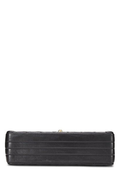 Chanel,  Black Quilted Lambskin Paris Limited Curved Flap Medium , Black