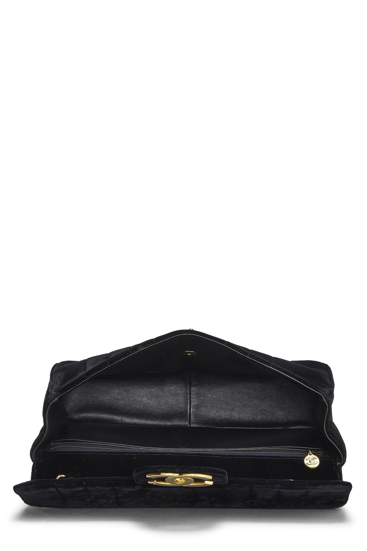Chanel,  Black Vertical Velvet Half Flap Jumbo, Black