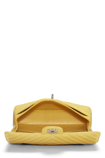 Chanel,  Yellow Chevron Lambskin Classic Double Flap Medium, Yellow