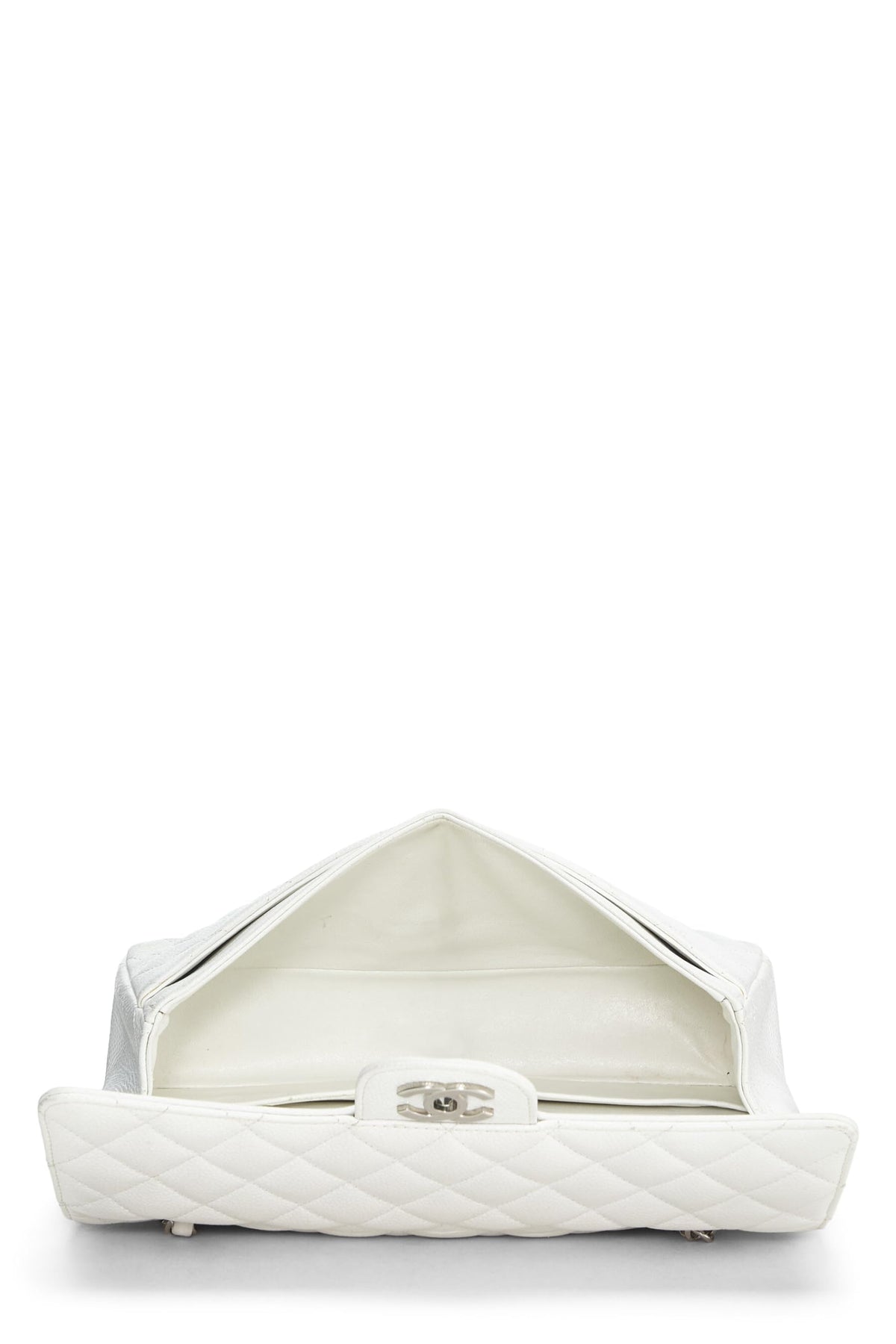 Chanel,  White Quilted Caviar Classic Double Flap Medium, White