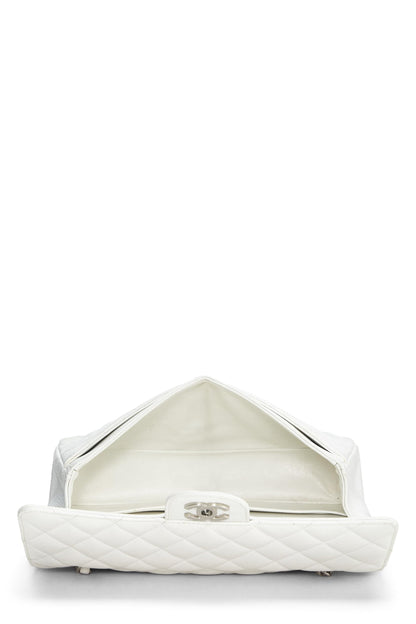 Chanel,  White Quilted Caviar Classic Double Flap Medium, White