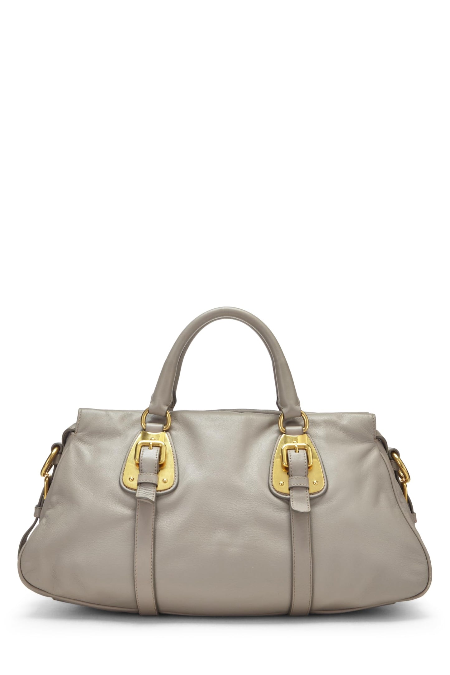 Prada,  Grey Calfskin Convertible Buckle Handbag, Grey
