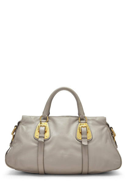 Prada,  Grey Calfskin Convertible Buckle Handbag, Grey