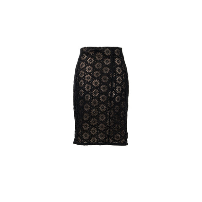 Chanel Size 34 21S Flora Lace Skirt Cotton Black