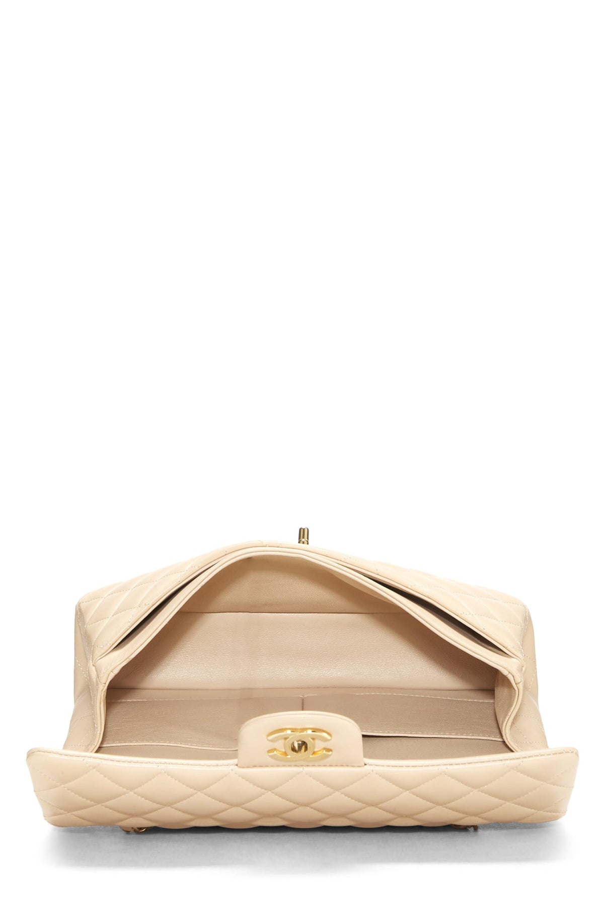 Chanel,  Beige Quilted Lambskin Classic Double Flap Medium, Beige