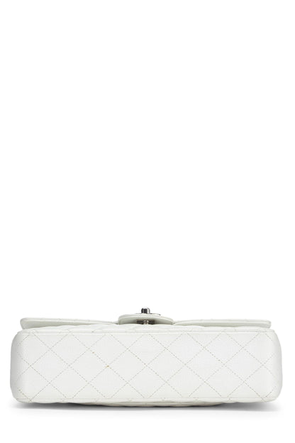 Chanel,  White Quilted Caviar Classic Double Flap Medium, White