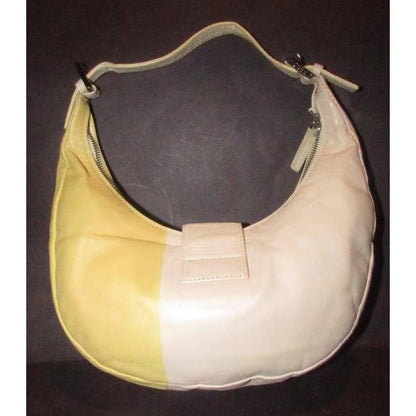 Fendi Pink & Yellow Leather Ltd Ed Color Block Baguette Hobo Bag w Enamel & Chrome Accents
