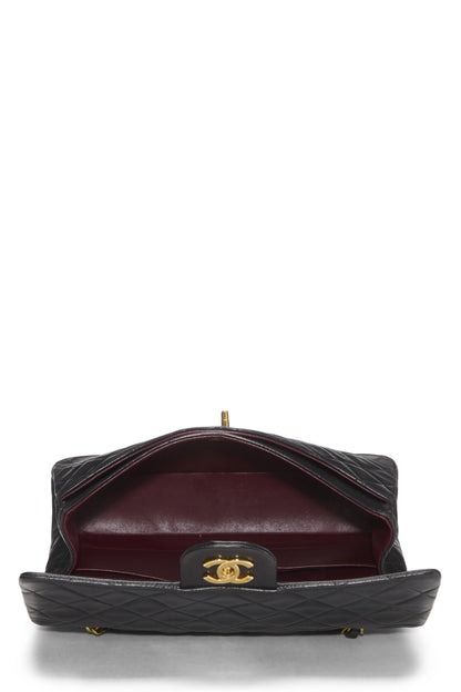 Chanel,  Black Quilted Lambskin Classic Double Flap Medium, Black