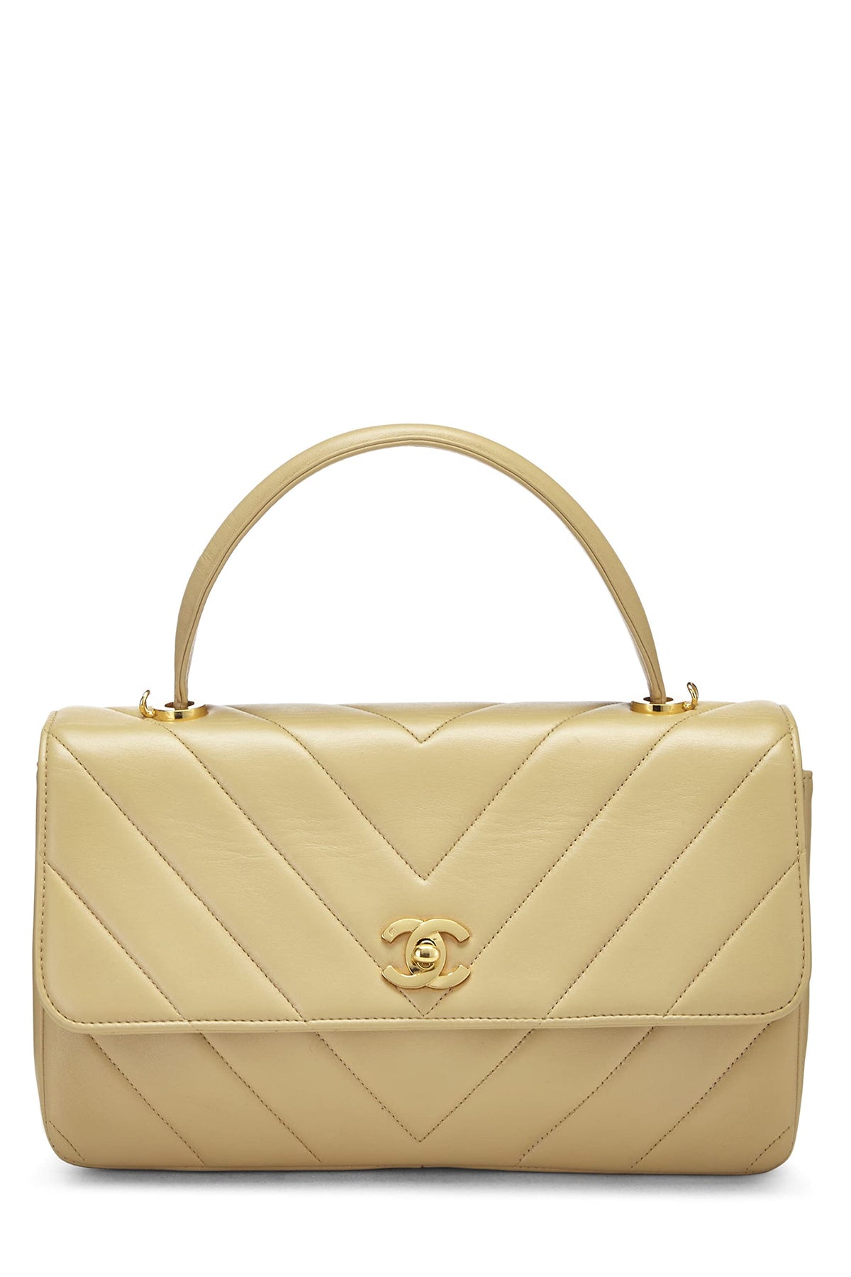 Chanel,  Beige Chevron Lambskin Top Handle Bag, Beige