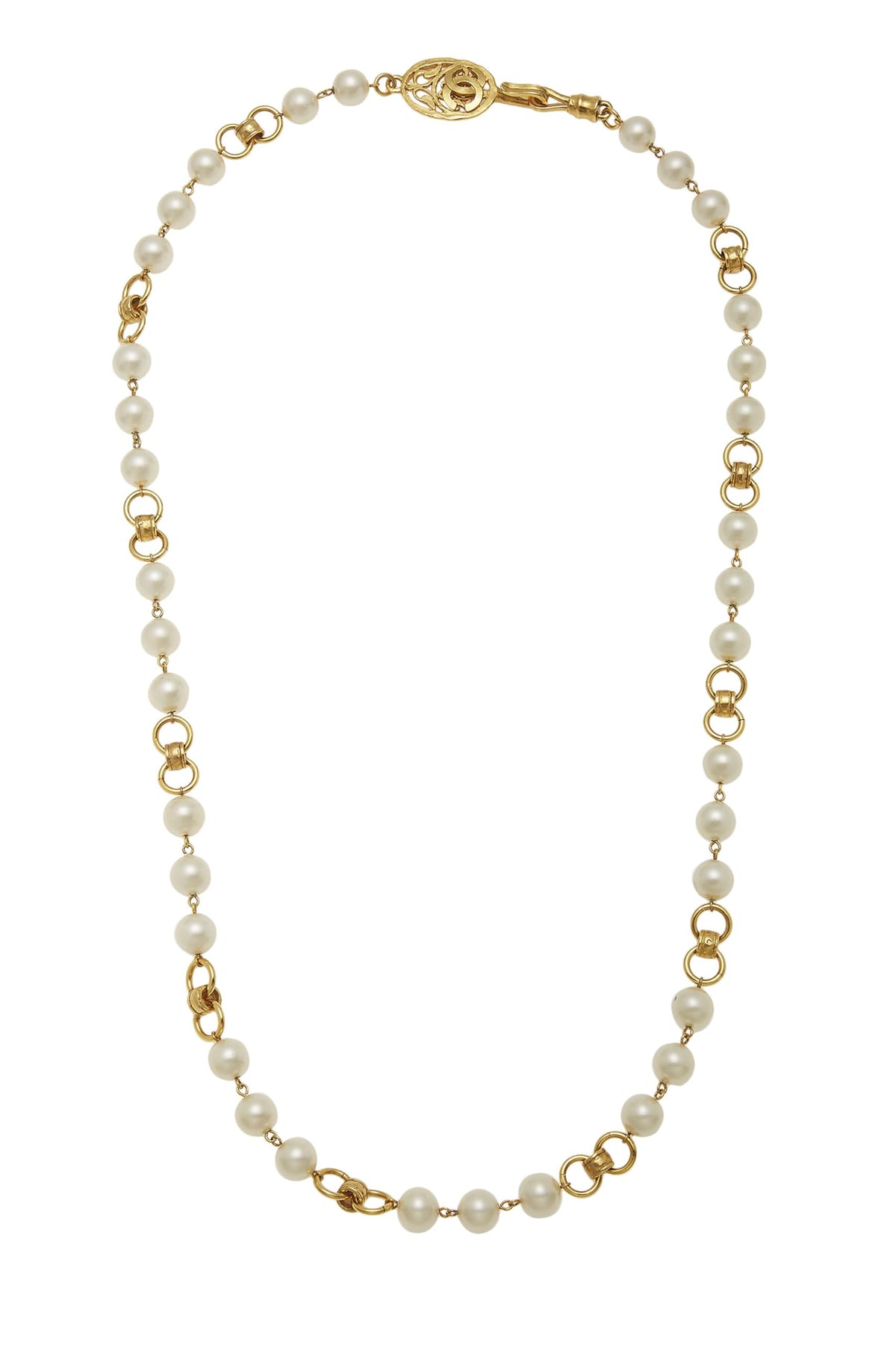 Chanel,  Gold & Faux Pearl Necklace, Gold