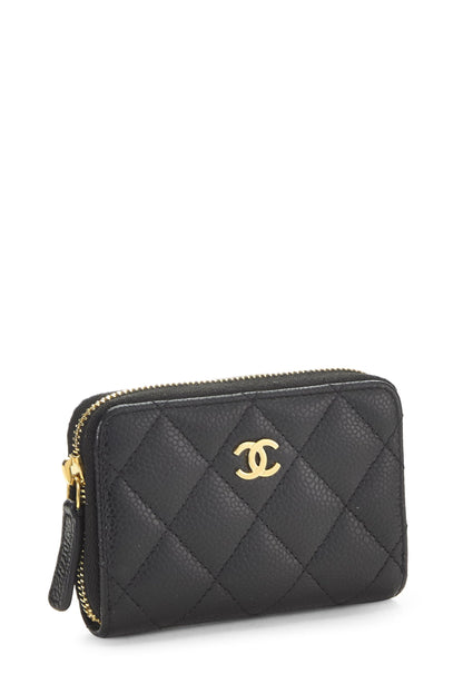 Chanel,  Black Caviar 'CC' Zip Around Coin Purse, Black