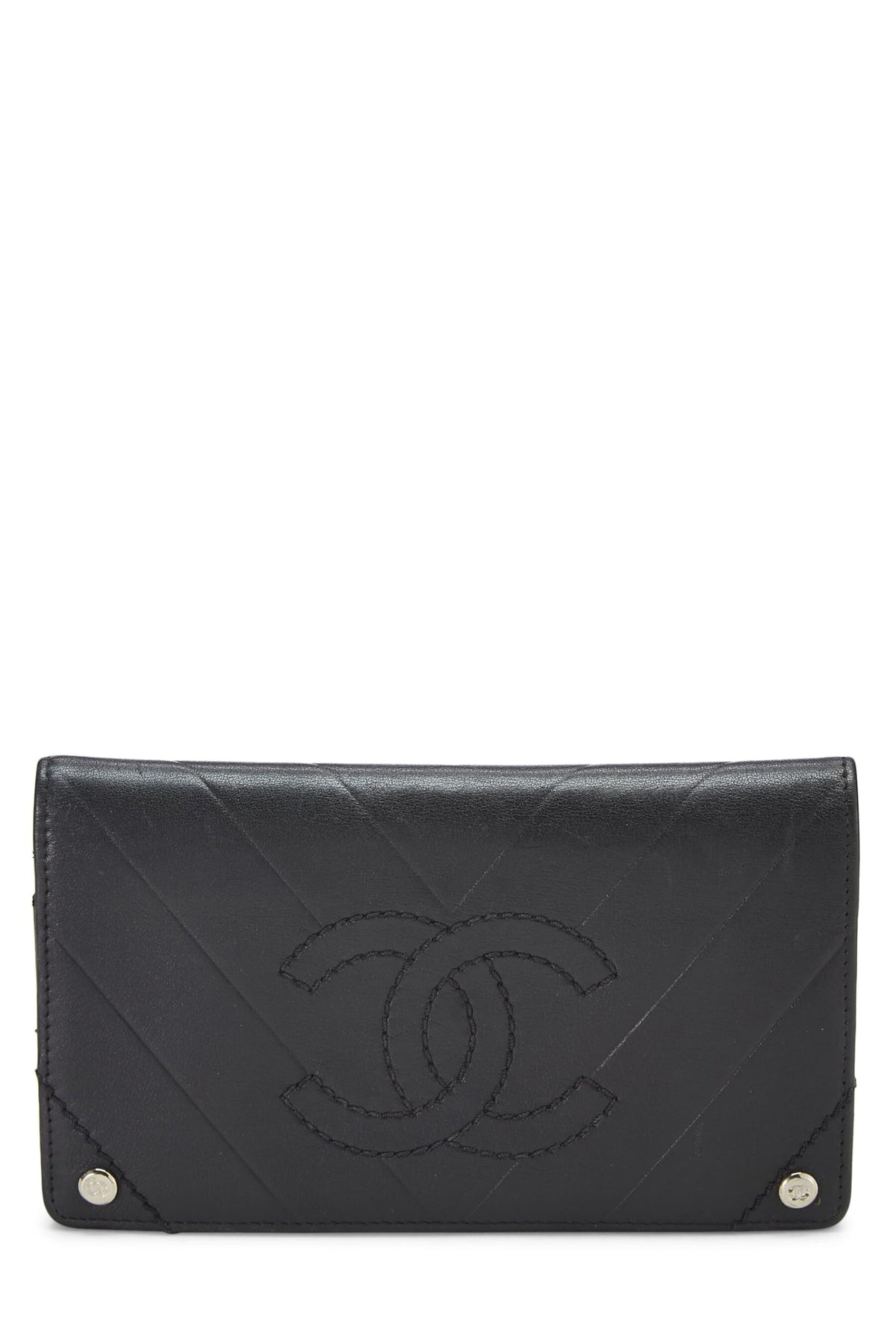 Chanel,  Black Chevron Calfskin Wallet, Black