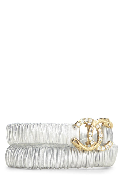 Chanel,  Silver Leather & Crystal 'CC' Belt, Silver